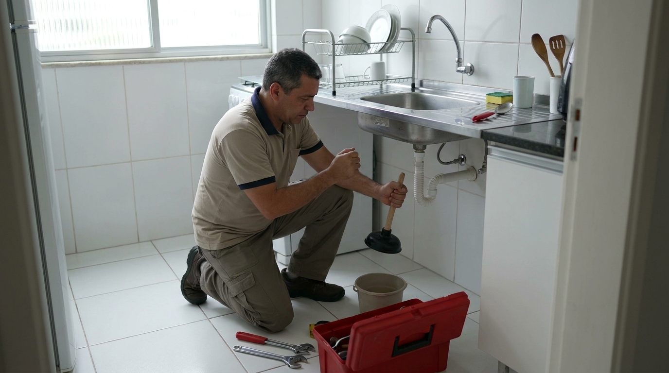 Desentupimento de pia residencial em Caxias do Sul‑RS