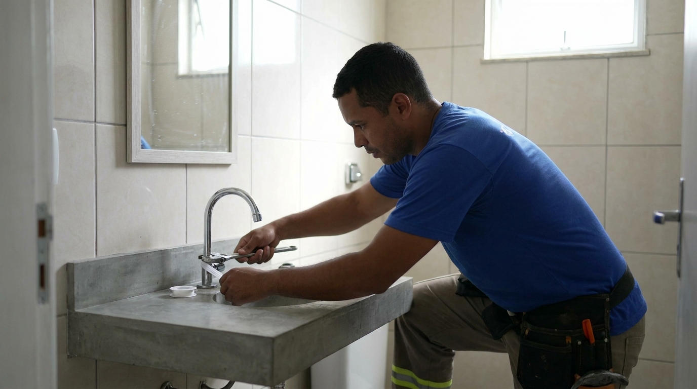 Encanador instalando torneira em Caxias do Sul‑RS
